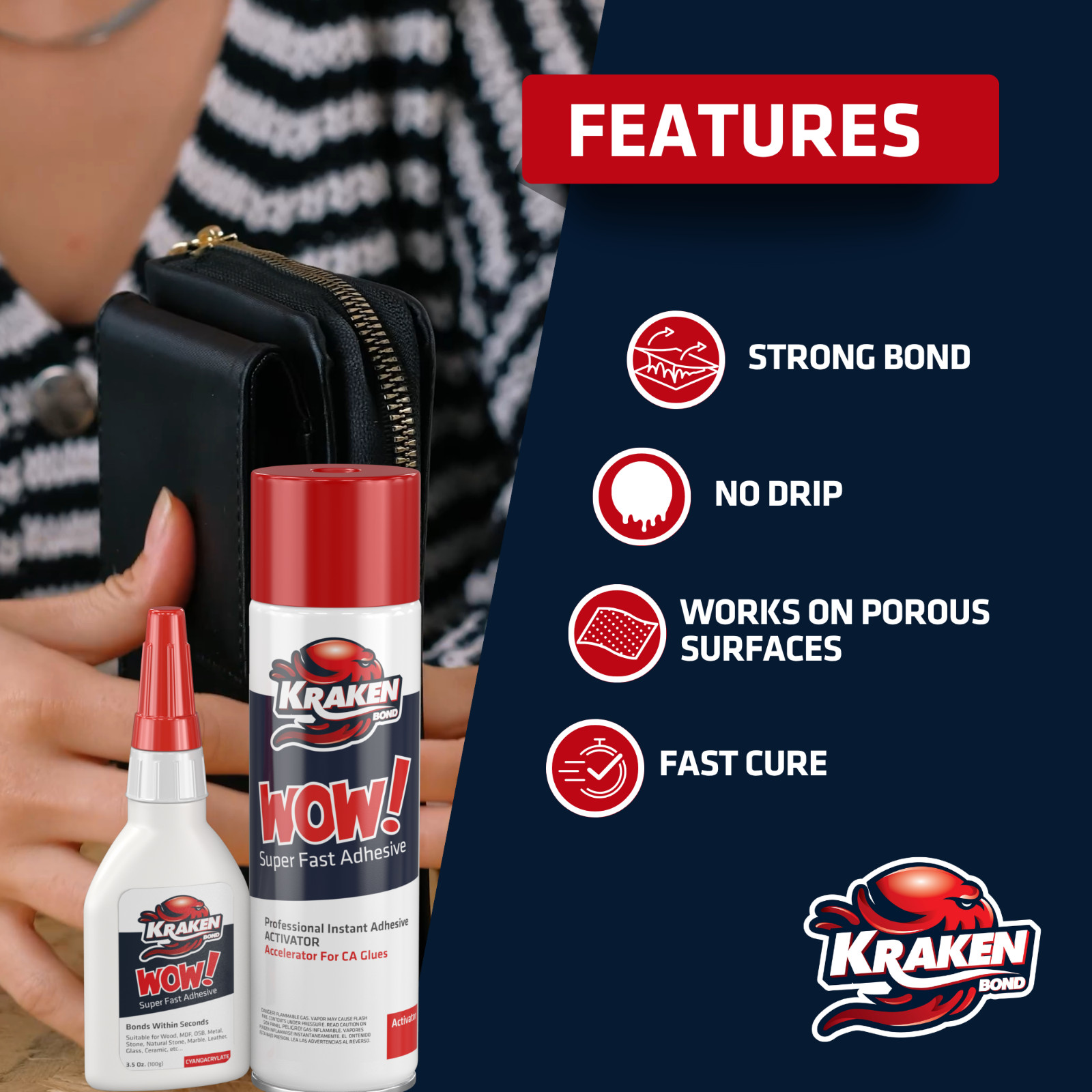 Kraken Bond WOW Super Fast CA Glue + Activator Spray 1 Pack (4.4oz + 16.9oz)