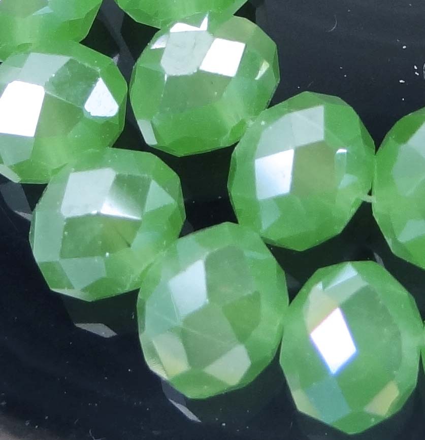 25 Green Chalcedony Glass Faceted Rondelle Bead 10x7mm AB