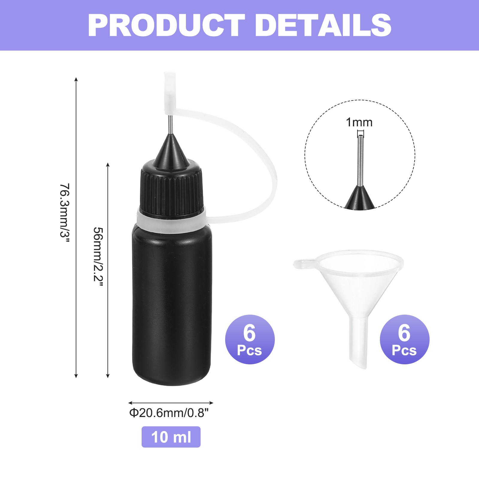 6Pcs Needle Tip Squeeze Bottle, 10ml/0.3oz Glue Tip Applicator Bottles