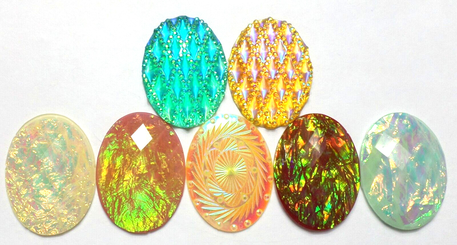7 Colors 40x30mm Vertical or Horizontal Acrylic Faceted Faux Opal Cameos, Cabs