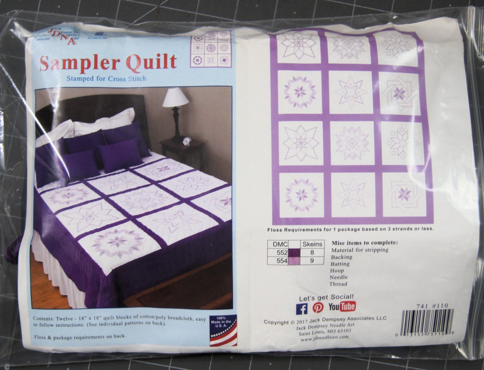 JDNA Stamped Cross Stitch STARS 12 – 18″ X 18″ Sampler Quilt Blocks w/ Floss