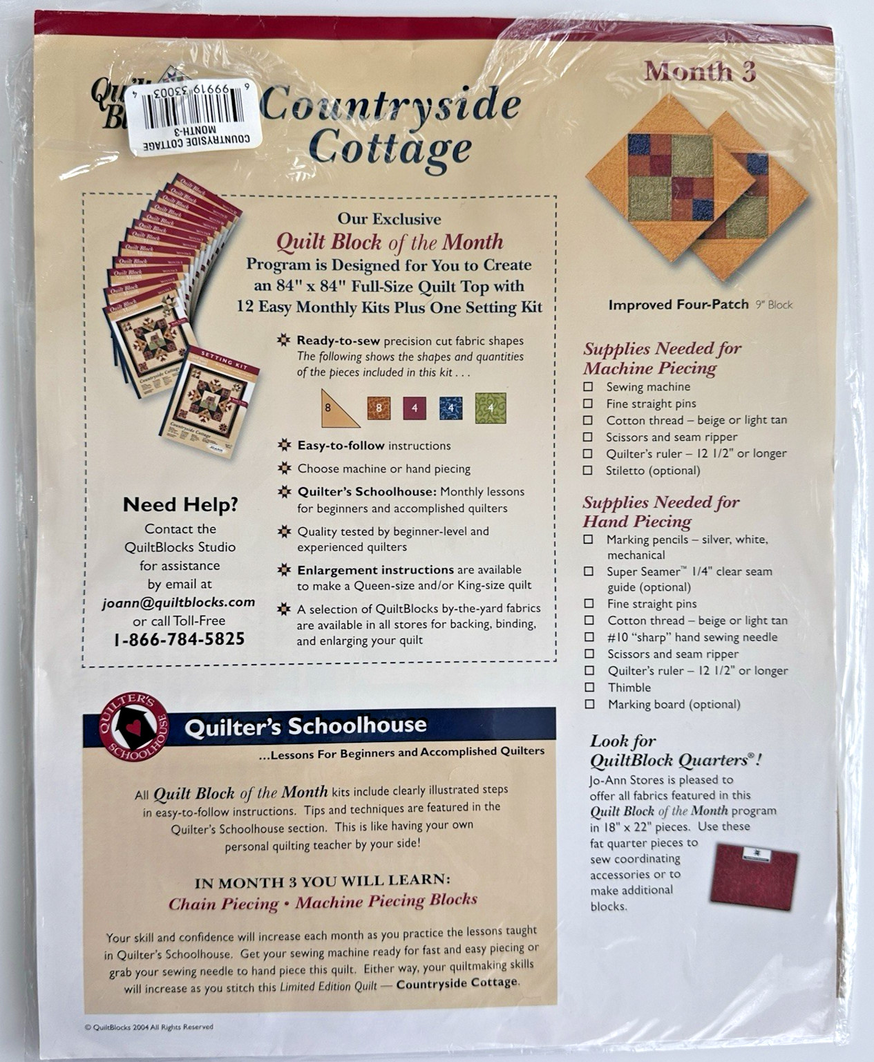 JOANN Fabrics Quilt Block of The Month “Countryside Cottage” LOT – MONTHS 1,3,4