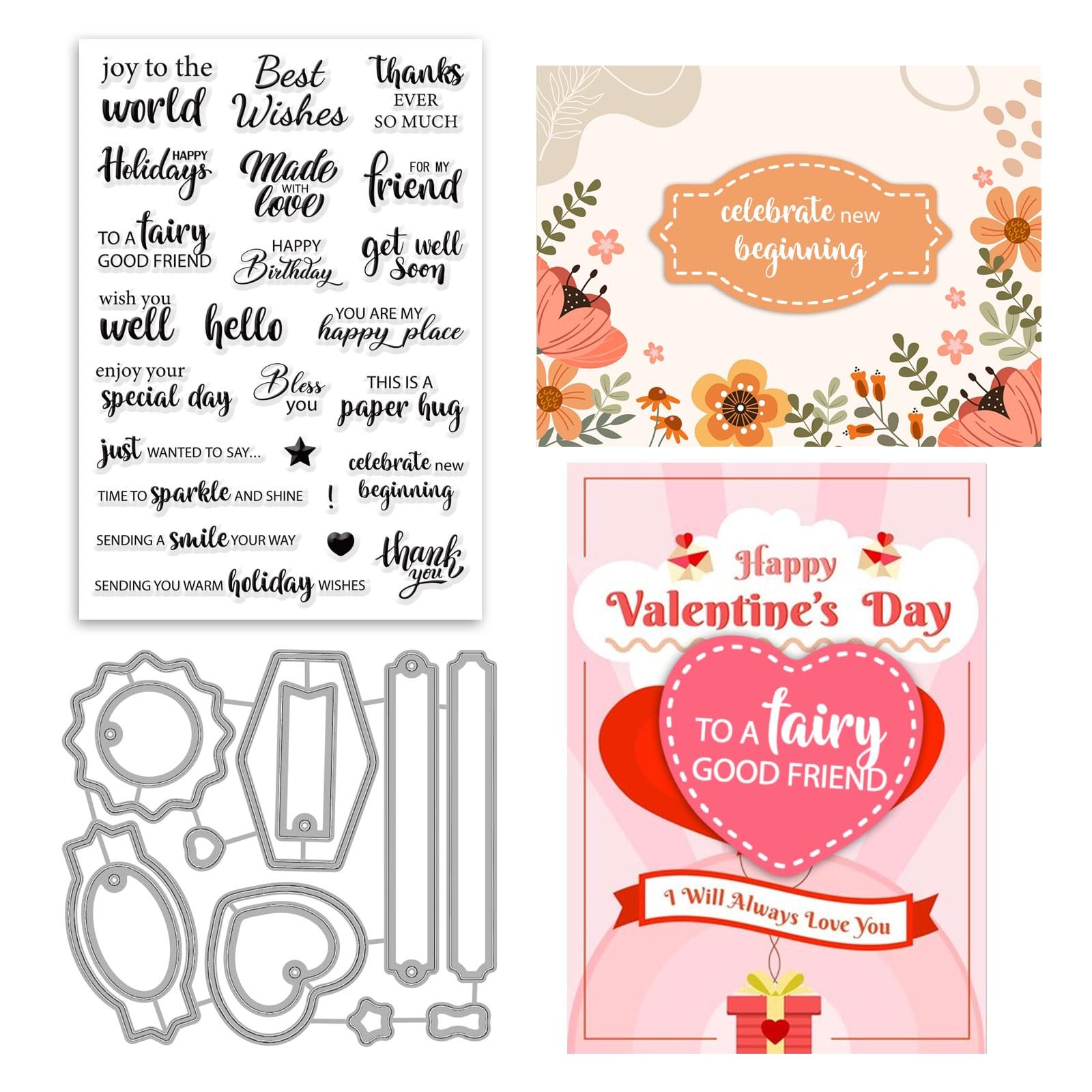 ORIGACH Sentiments Clear Stamp and Dies Set for DIY Scrapbooking Album Decorativ