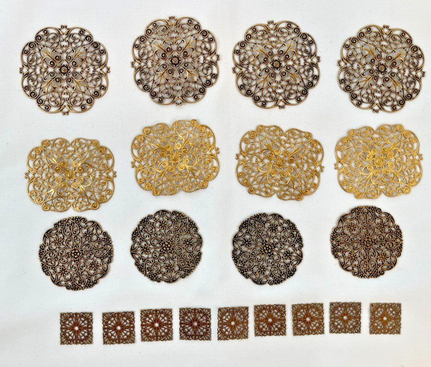 Vintage to Modern Filagree Medallions – Gold-tones Jewelry Lot of 21 Pieces- NOS