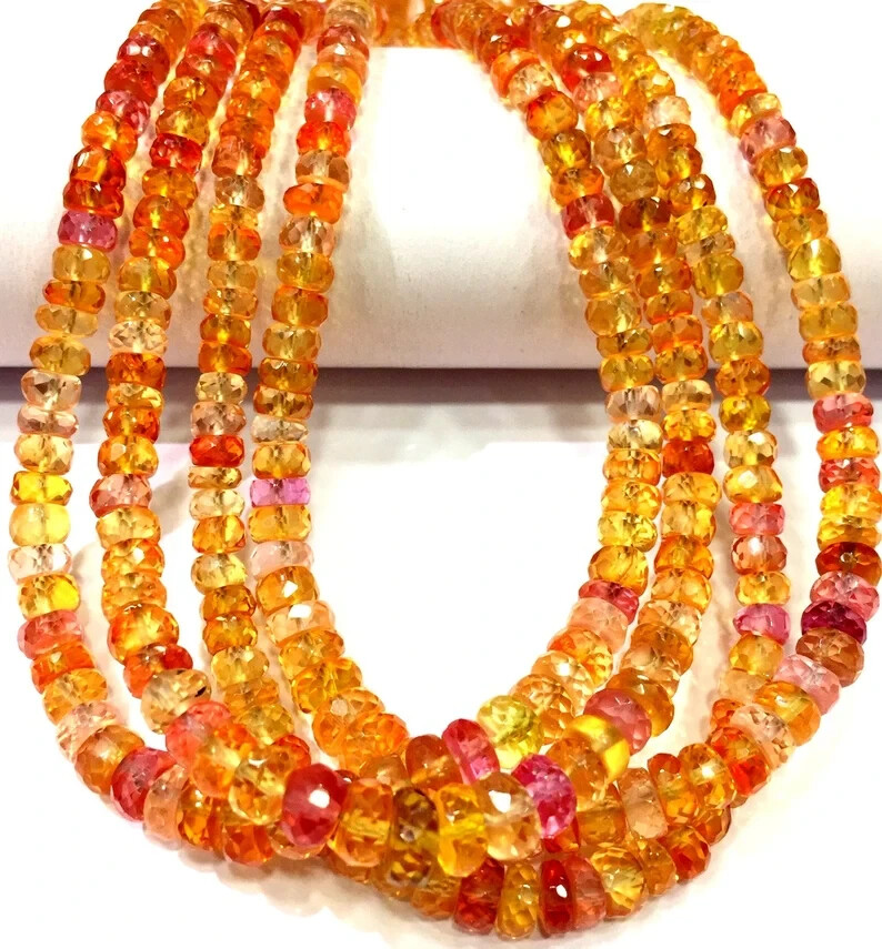 AAAA+ Sparkling Padparadscha Faceted Beads Rondelle Strand Gemstone Beads.