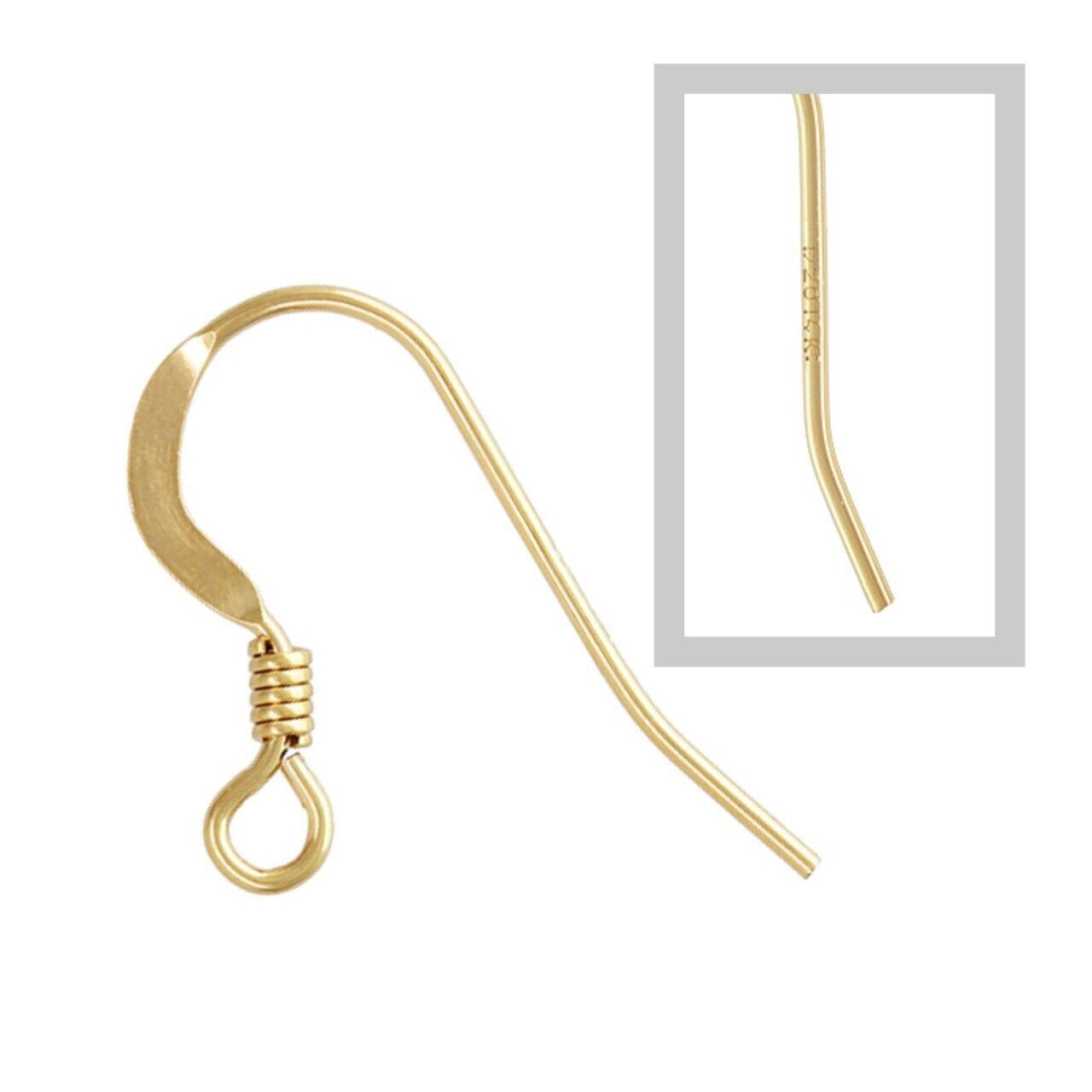 14k Gold Filled Flat Fish Hook Ear Wires with Coil 10pcs / 30pcs #6201-1