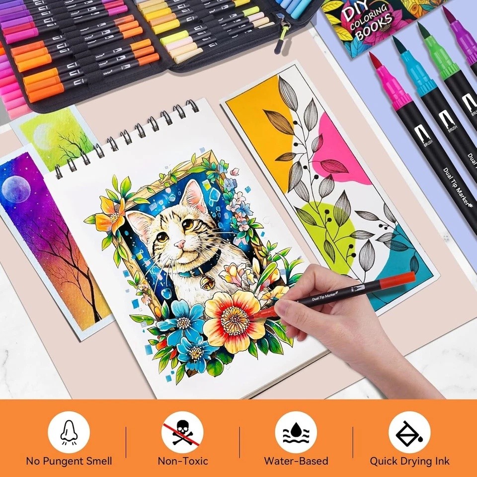 72 Colors Art Paint Markers, Dual Tip Acrylic Paint Pens with Brush Tip & Fi
