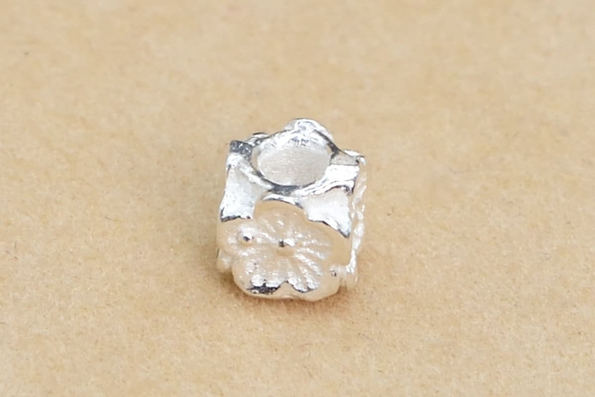 5 Pcs Sterling Silver Spacer Beads Floral Tube Solid Silver 4x4MM
