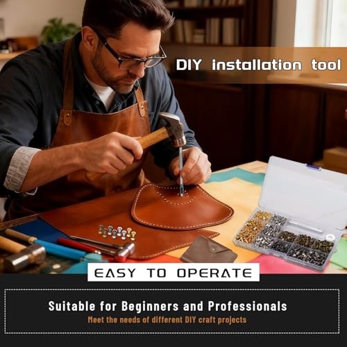 540 PCS Leather Rivets Double Cap Kit, 3 Sizes, 4 Colors, Includes Tools