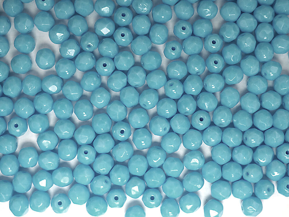 Czech Fire Polished Round Faceted Glass Beads Opaque Blue (Blue Turq.) 3-4-6-8mm