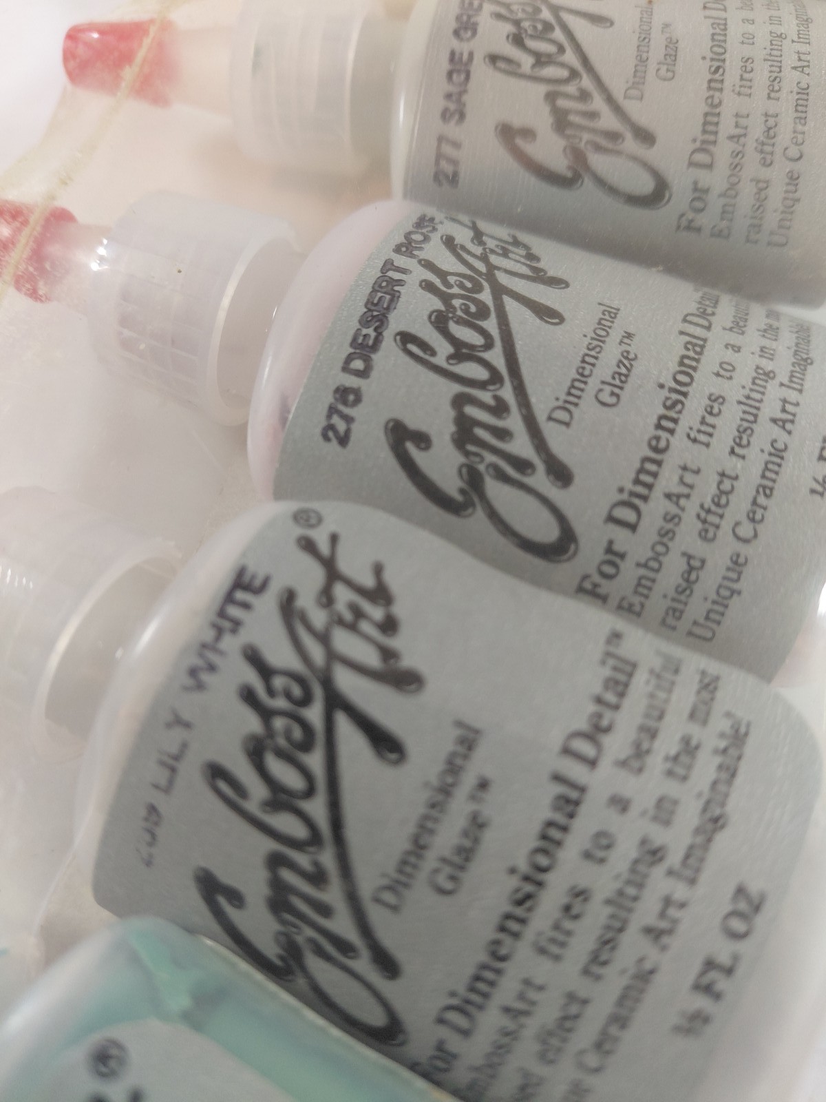 Vintage EmbossArt Dimensional Glaze Set of 6 Ceramic Art Detail Paints 1/2 FL OZ