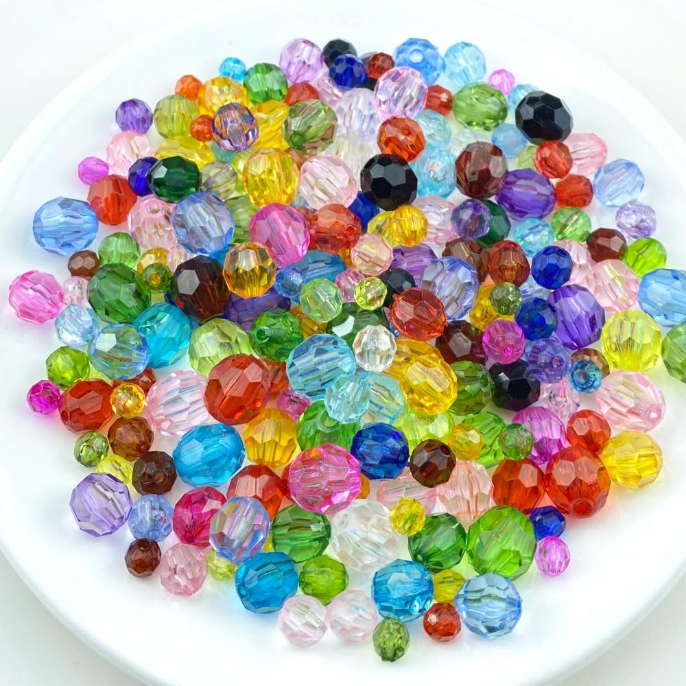 1000 Pieces 6mm Acrylic Round Faceted Beads Loose Crystal Plastic Spacer Bead…