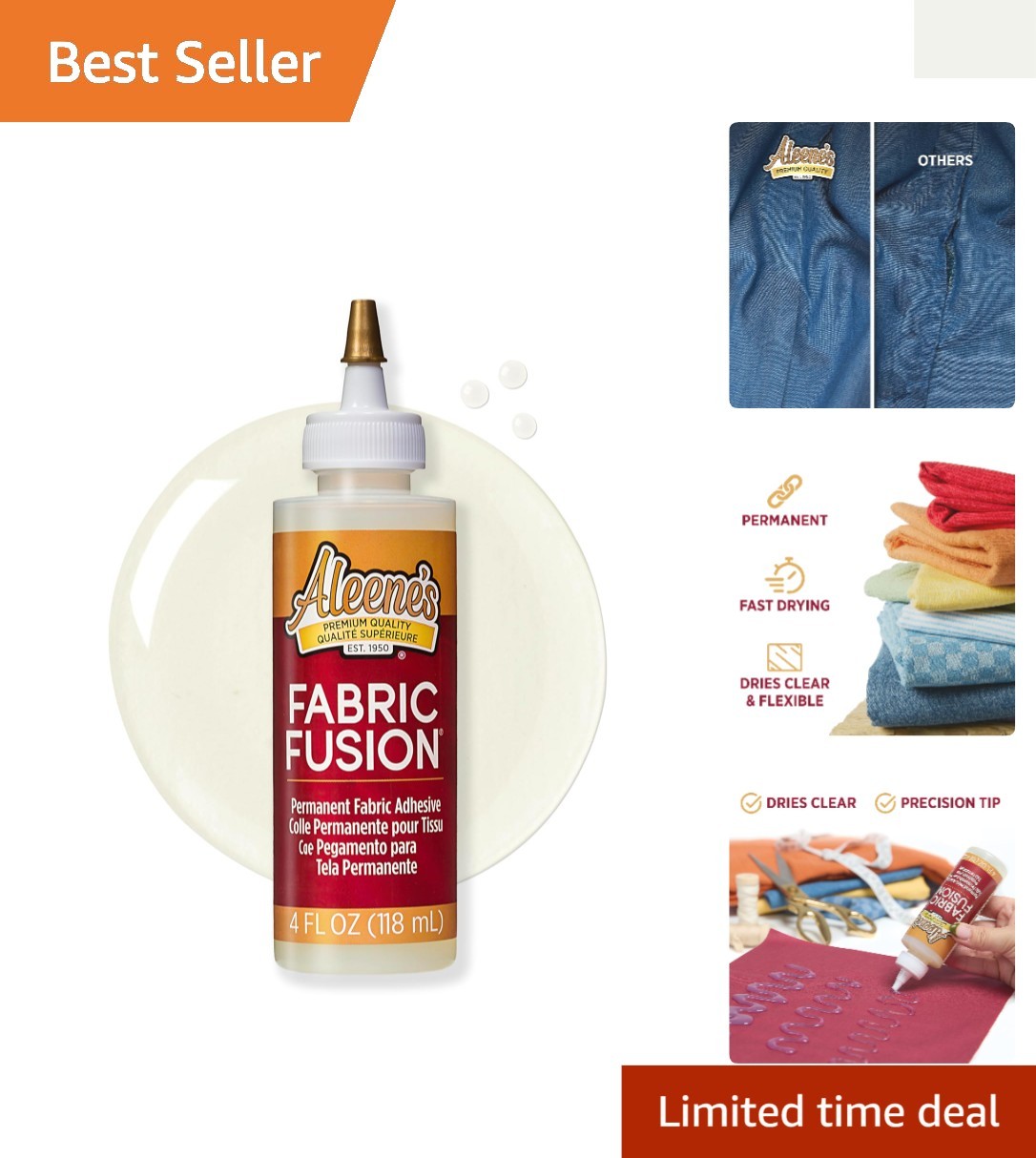 Fabric Fusion Glue 4 oz, Permanent and Washable Adhesive, No-Sew Fabric Glue …
