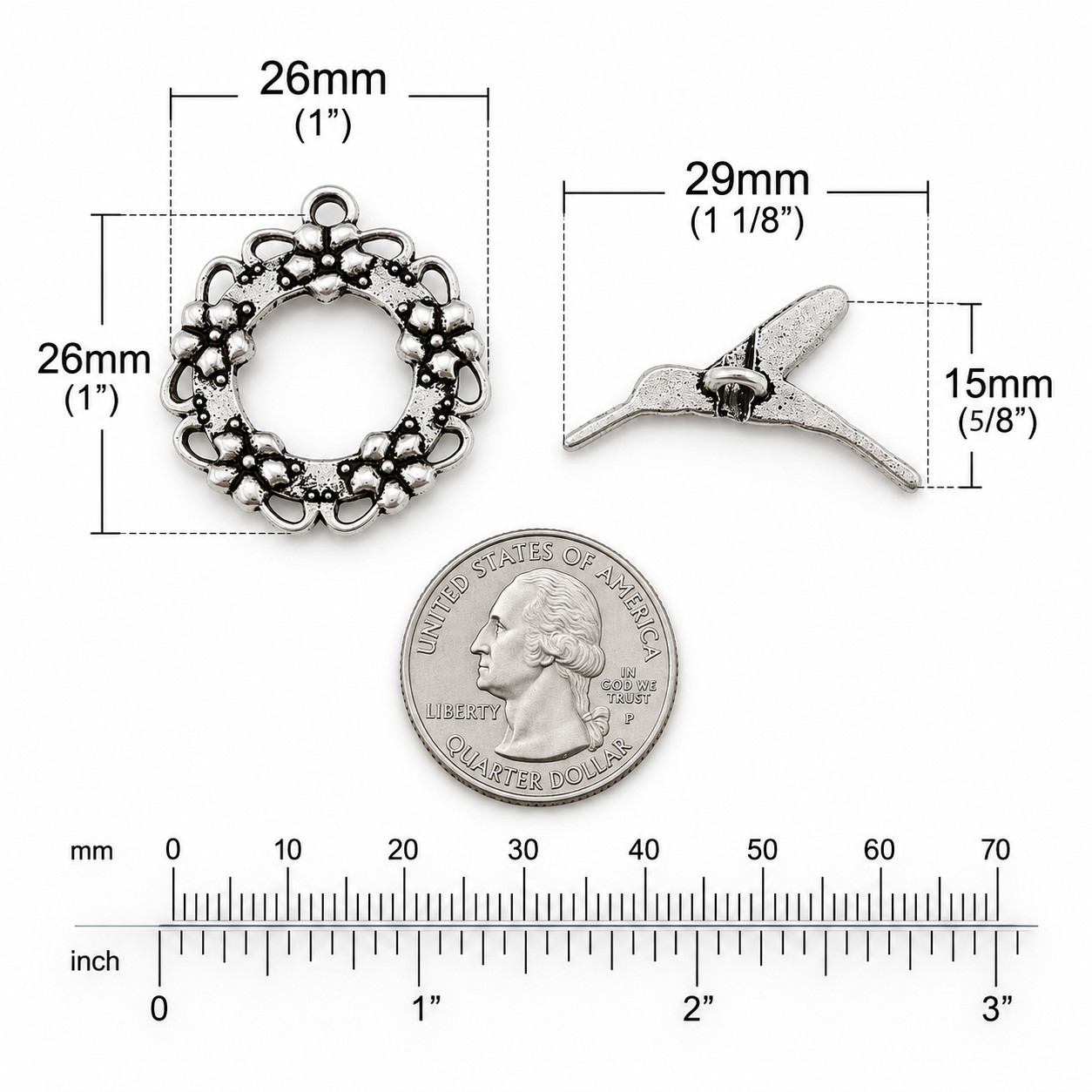 Hummingbird Toggle Clasps 28mm Antiqued Bronze Findings F2801 – 5, 10 Or 20 Sets