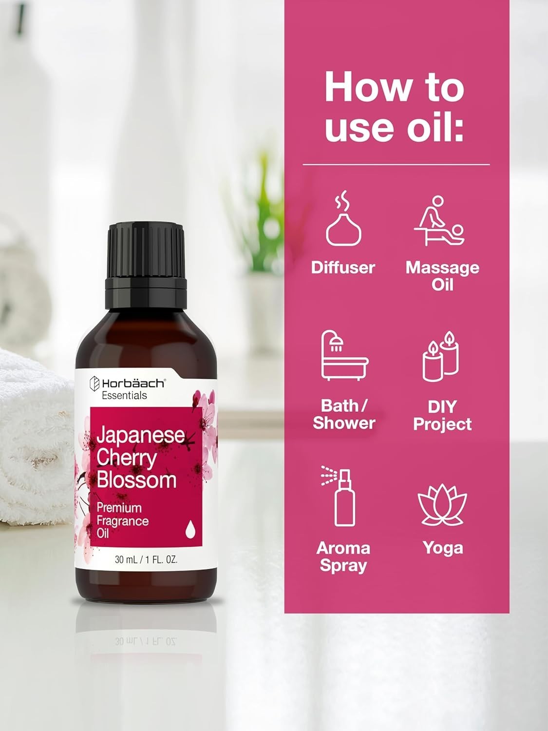 Essential Japanese Cherry Blossom Oil 30ml – Gluten Free Aromatherapy Fragrance
