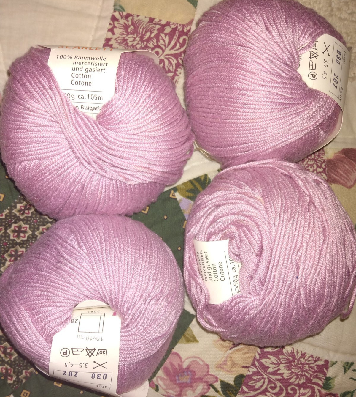 VTG 4 SCARLETT 50g BALLS MAUVE pink SHEEN YARN 100% BAUMWOLLE cotton BULGARIA