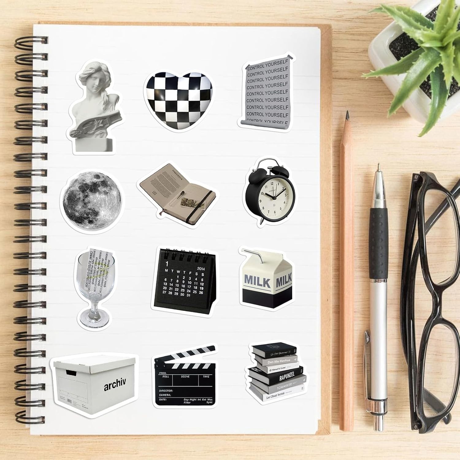 Versatile 61-Pcs Y2K Vinyl Sticker Set – Black & White Aesthetic for All Ages