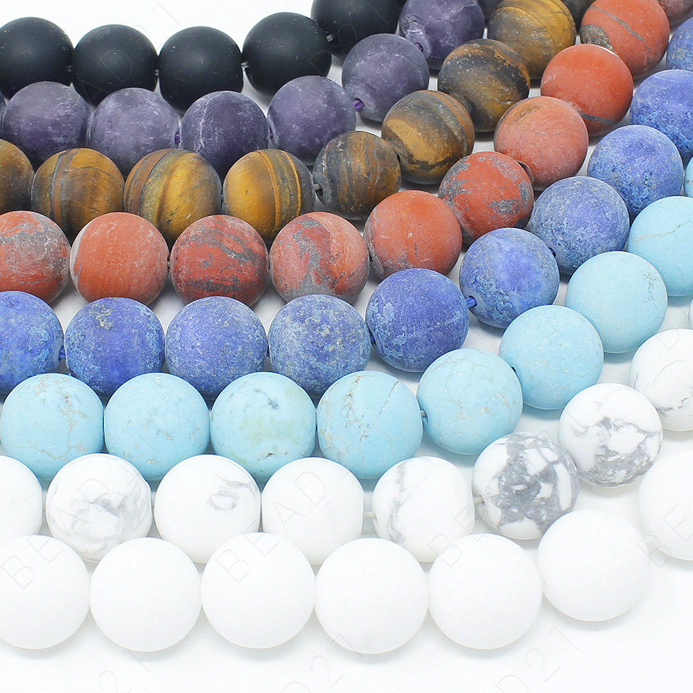 Matte Natural Gemstone Beads Round Frosted 4mm 6mm 8mm 10mm 12mm 15.5″ Strand