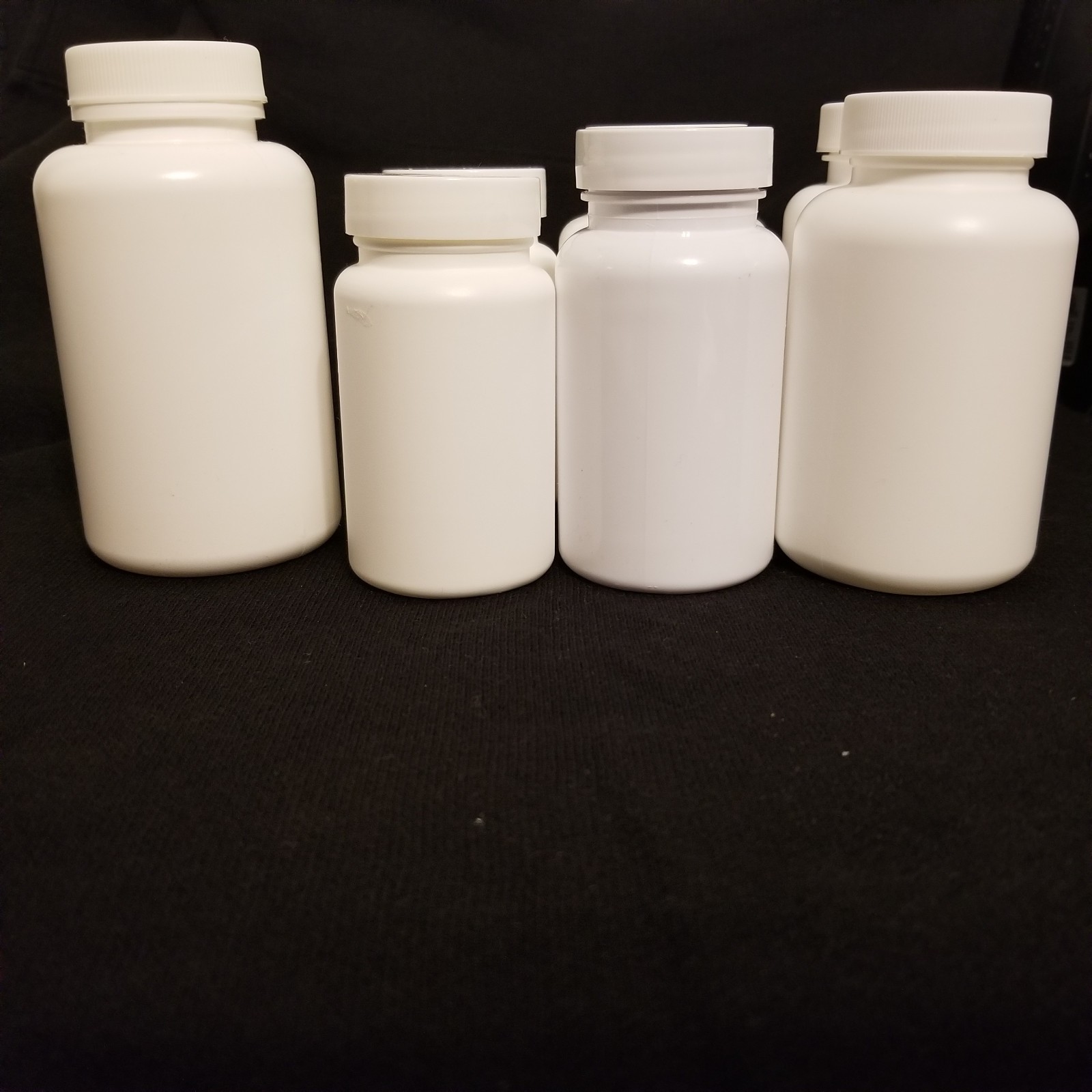 7 White Plastic Bottles w/Lids 4 sizes see Photos/Description Clean Ready to Use