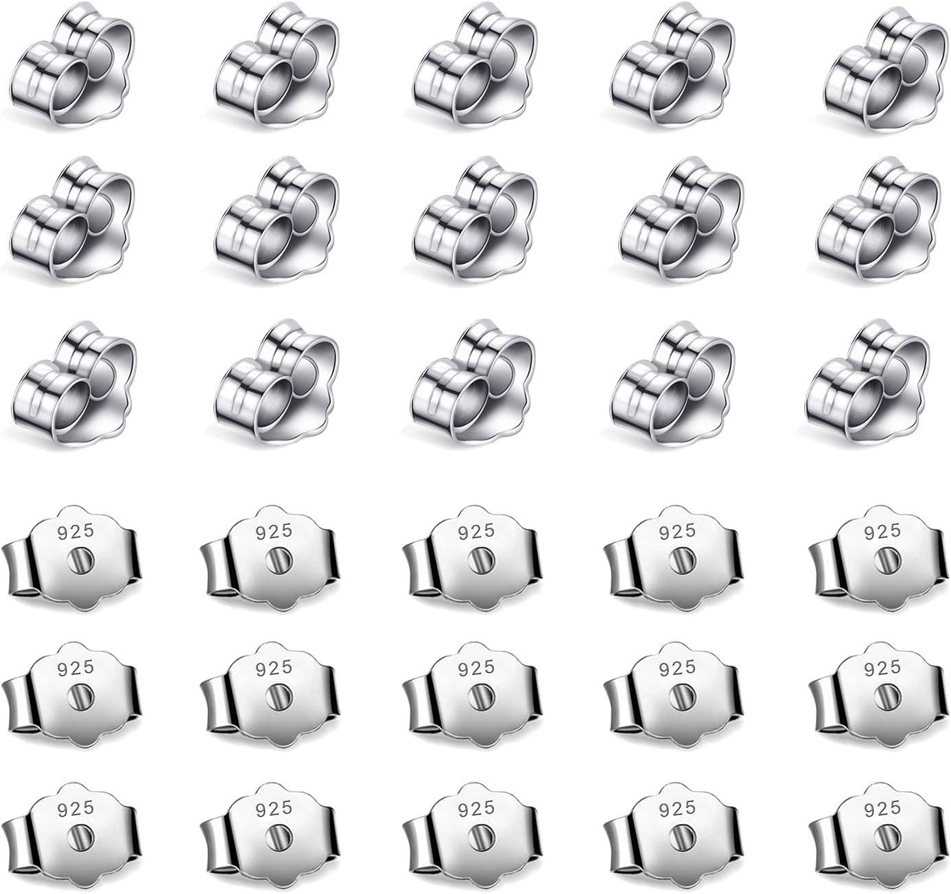 30pcs/15 Pairs Hypoallergenic Earring Backs Replacement,Plated Silver Secure Ear