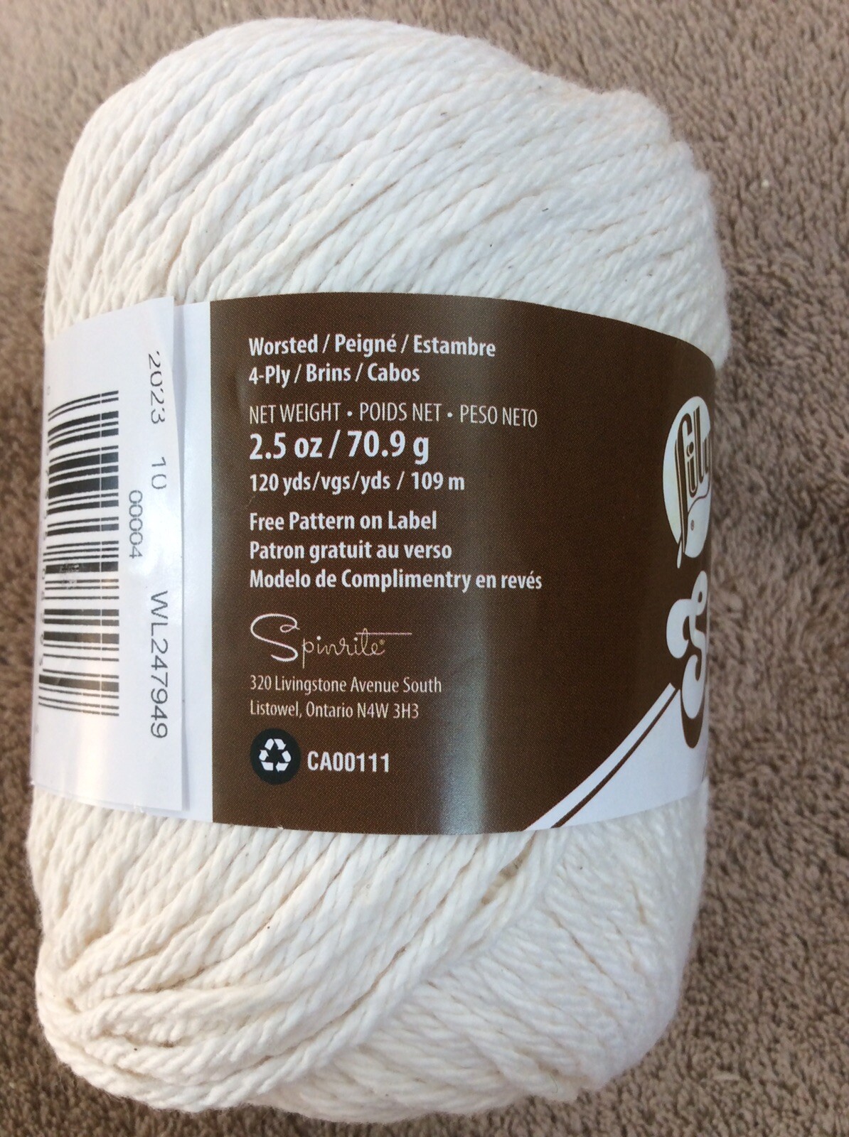 NEW 2 Skeins Lily Sugar’n Cream Cotton Yarn Solid Ecru (off White) 2.5 Oz 4 Ply