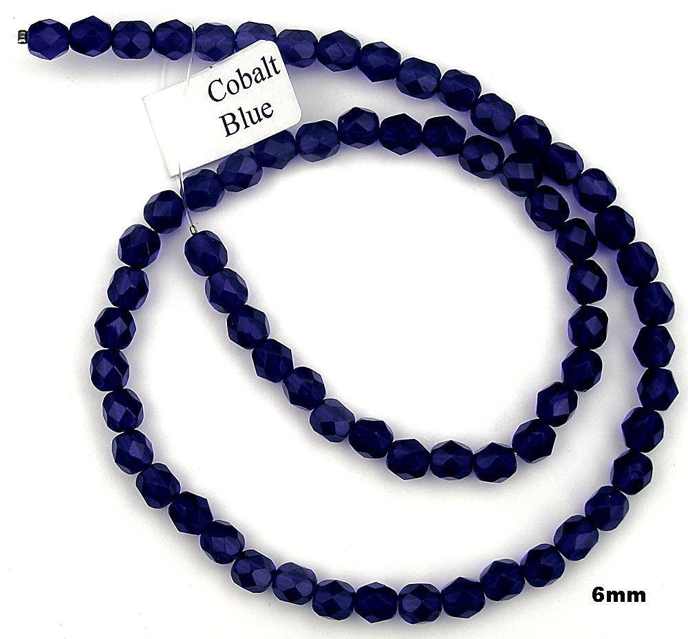 Czech Fire Polished Round Faceted Glass Beads Cobalt Blue, 16″ strand, navy blue