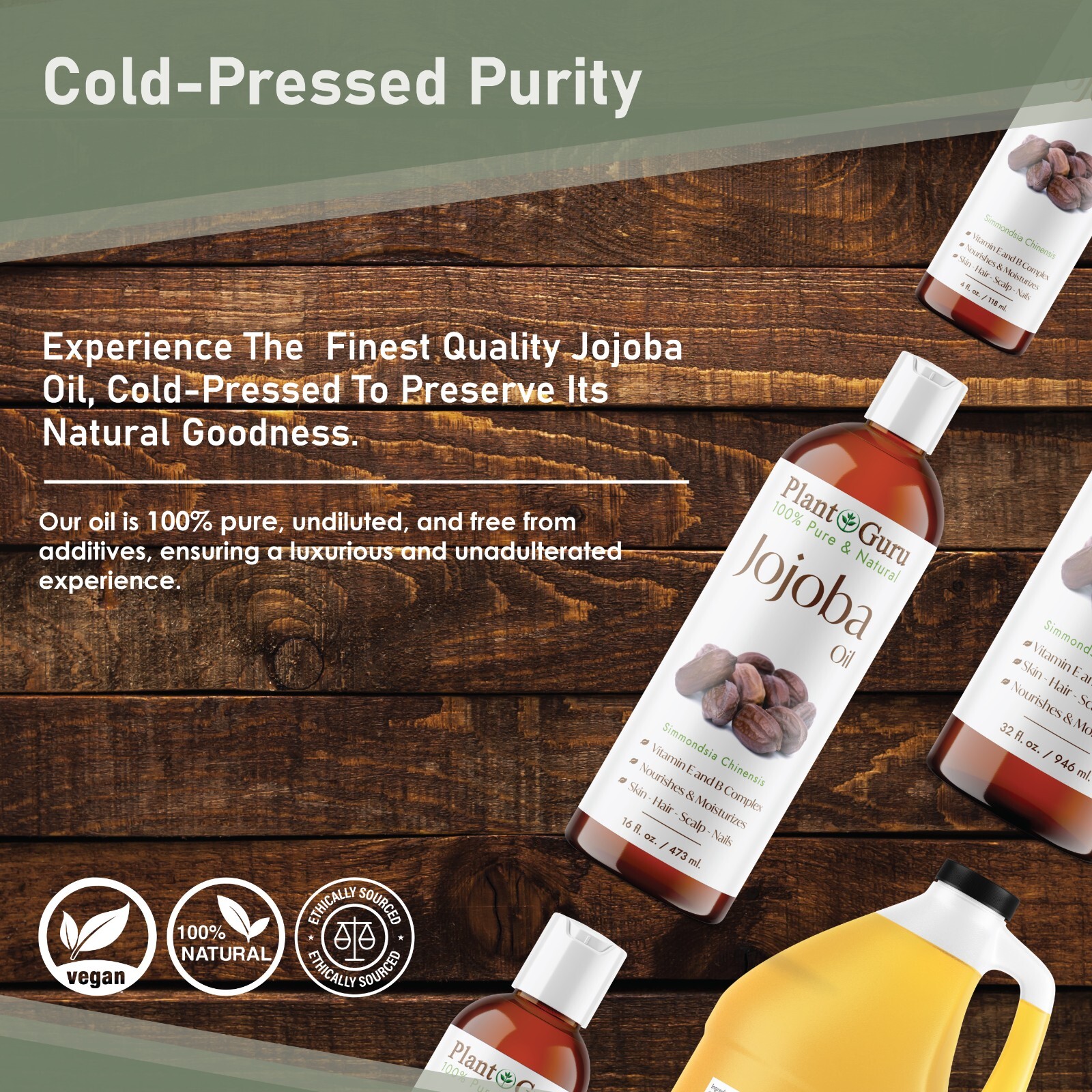 Golden Jojoba Oil 4 oz. Cold Pressed 100% Pure Natural For Skin, Hair, Face