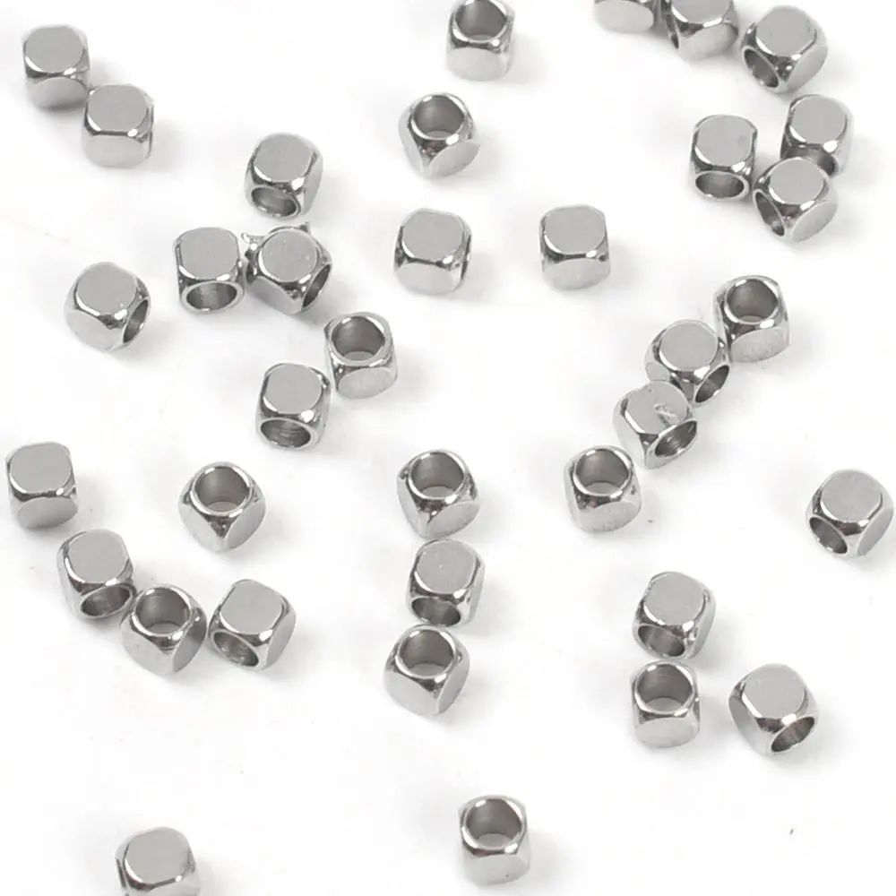 Faceted Square Spacer Beads -2mm Stainless Steel Hole Bead Jewelry Making 100PCS