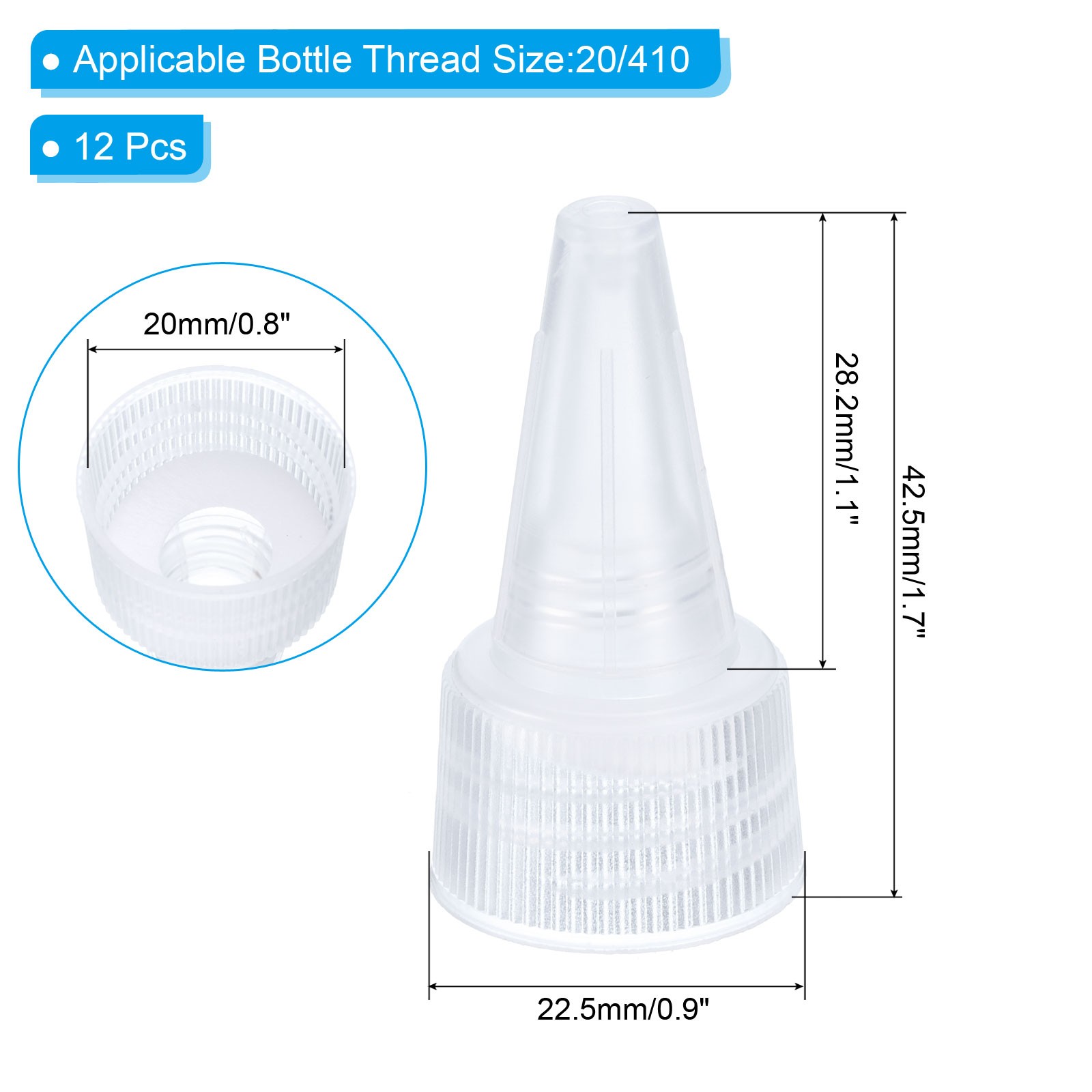 20/410 Twist Bottle Caps 12Pcs, Plastic Squeeze Bottle Replacement Caps Clear