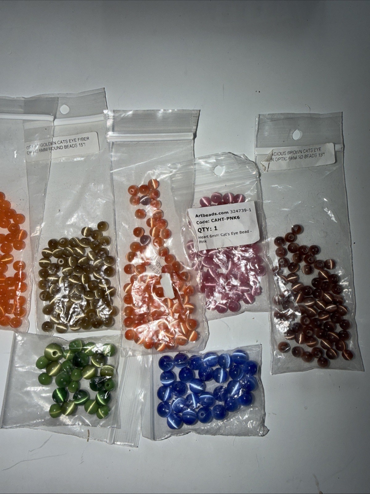 Cat’s Eye Fiber Optic Glass Bead Lot Mixed Round Beads Jewelry Making 5.3 Oz.
