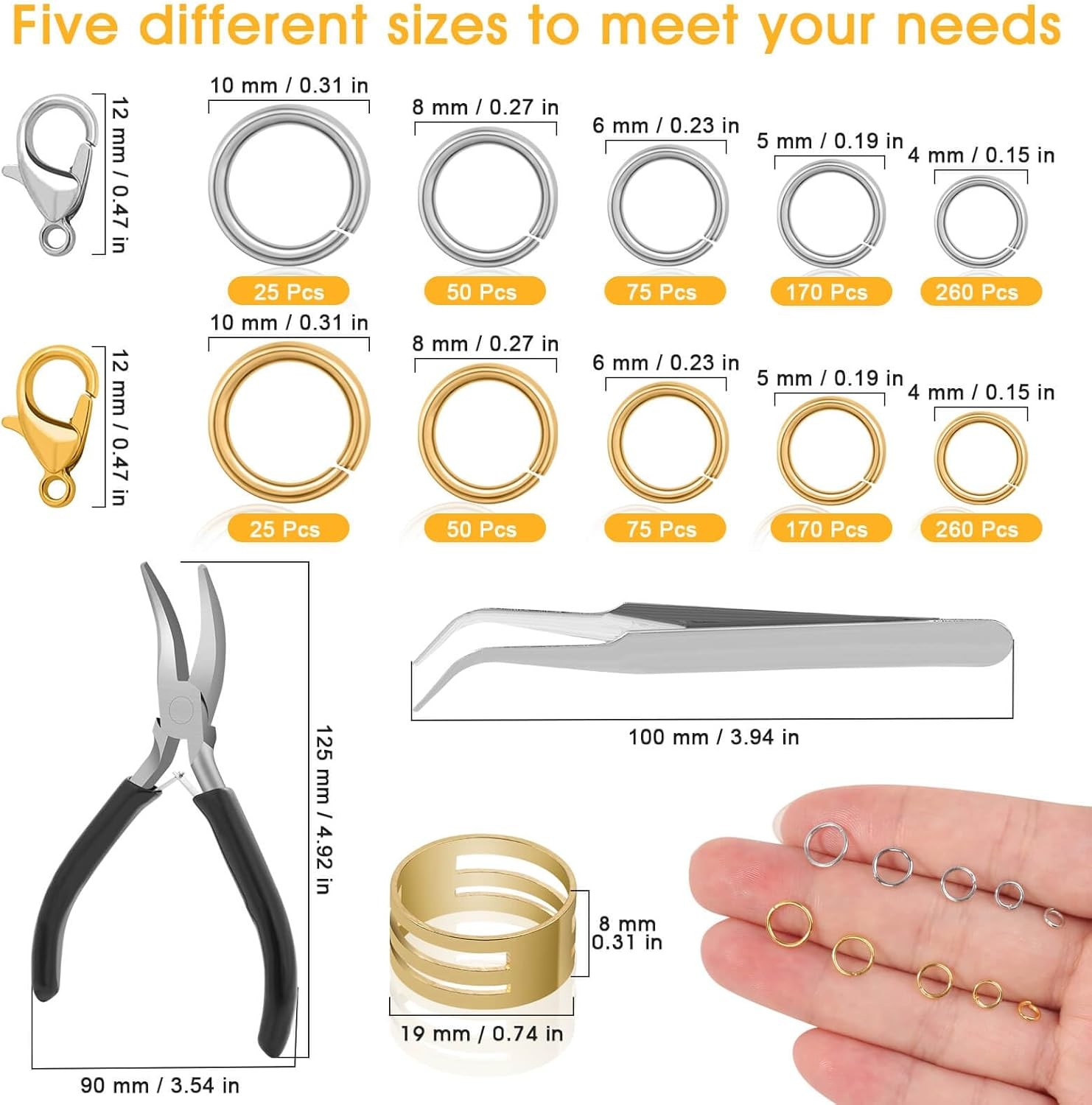 Anezus Jump Rings for Jewelry Making Supplies and Necklace Silver Gold