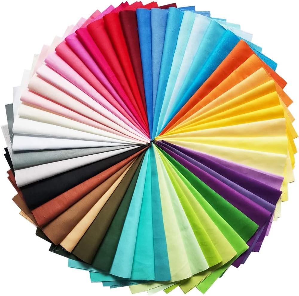 50 Pcs Quilting Fabric Bundles 8″ x 8″ 20cm×20cm Solid Colors Pure Cotton Precut