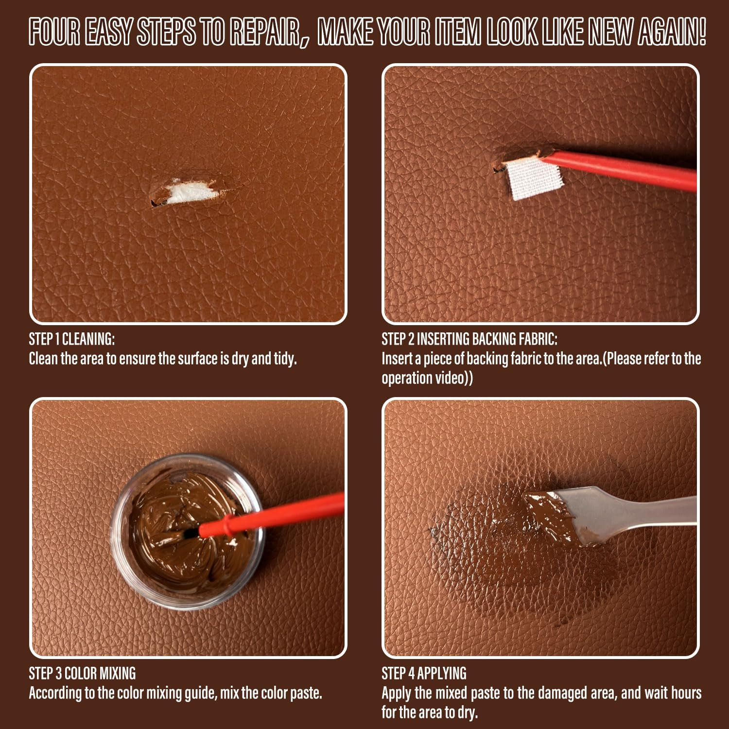 Brown Leather Repair Kit for Furniture, Couch, Vinyl and Leather Repair Kit for