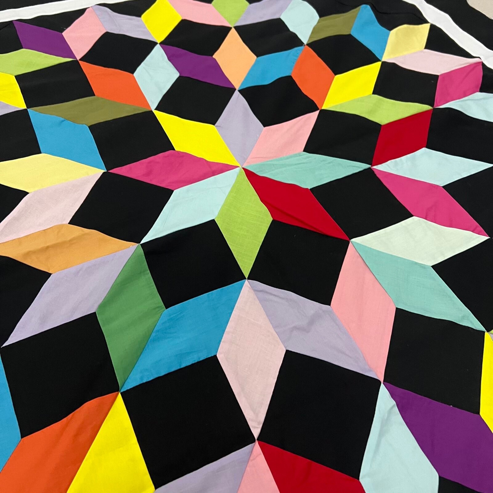 Handmade Noelle Star Baby Quilt Top 47×47″ Pieced~ BABY/BED/Wall Decor