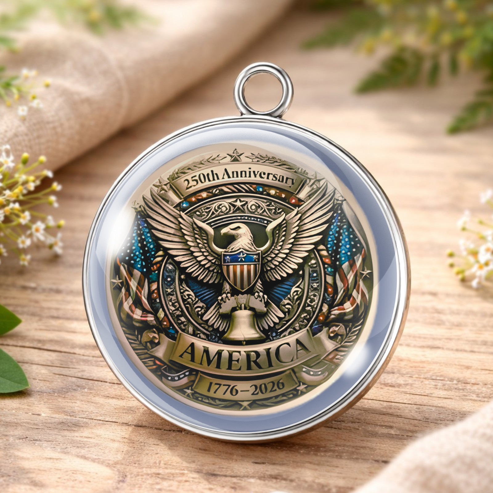 USA 250th Anniversary Collectible Charms | 1776–2026 Glass Cabochon Pendant