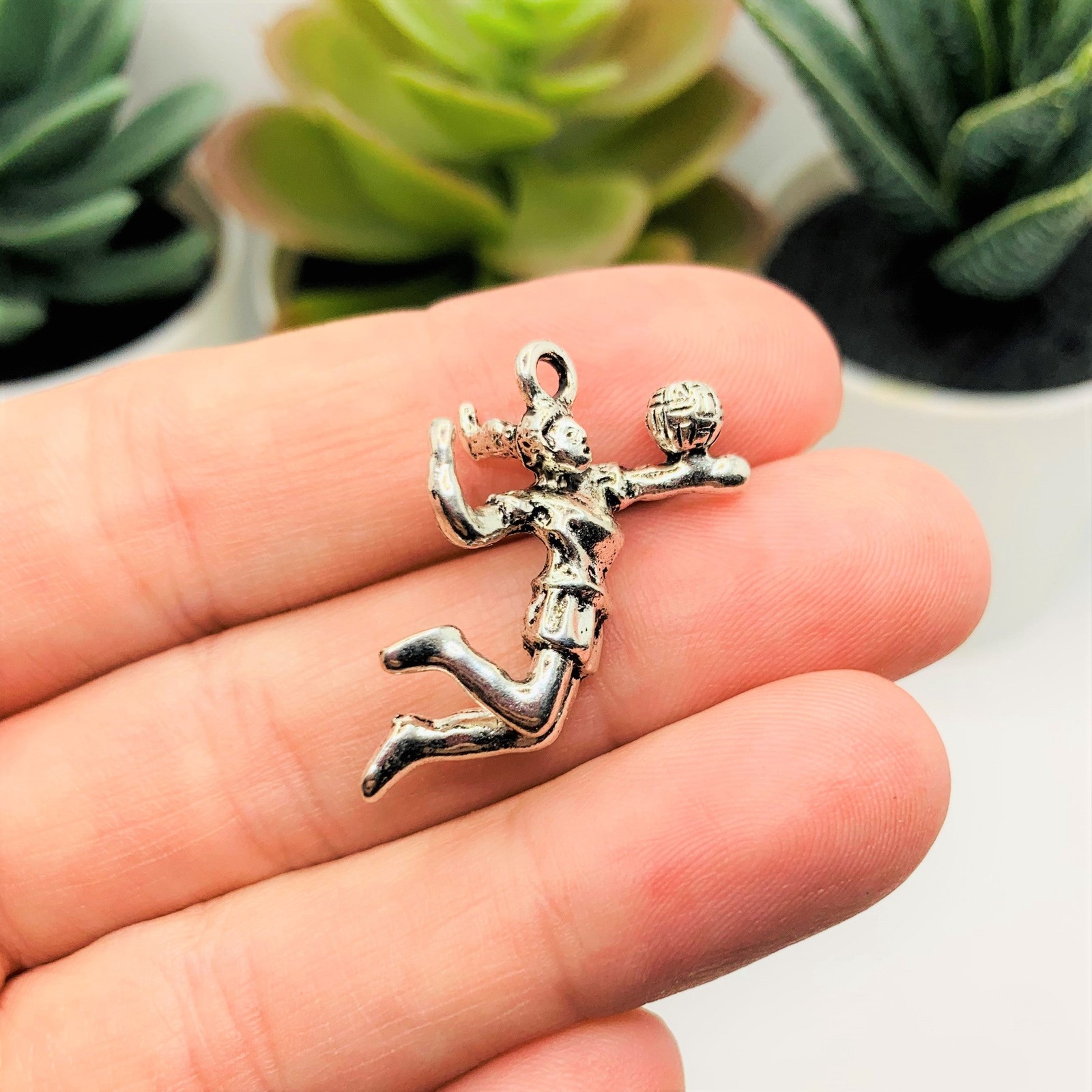 Silver Volleyball Girl 3D Charms, 20x27mm – US Seller