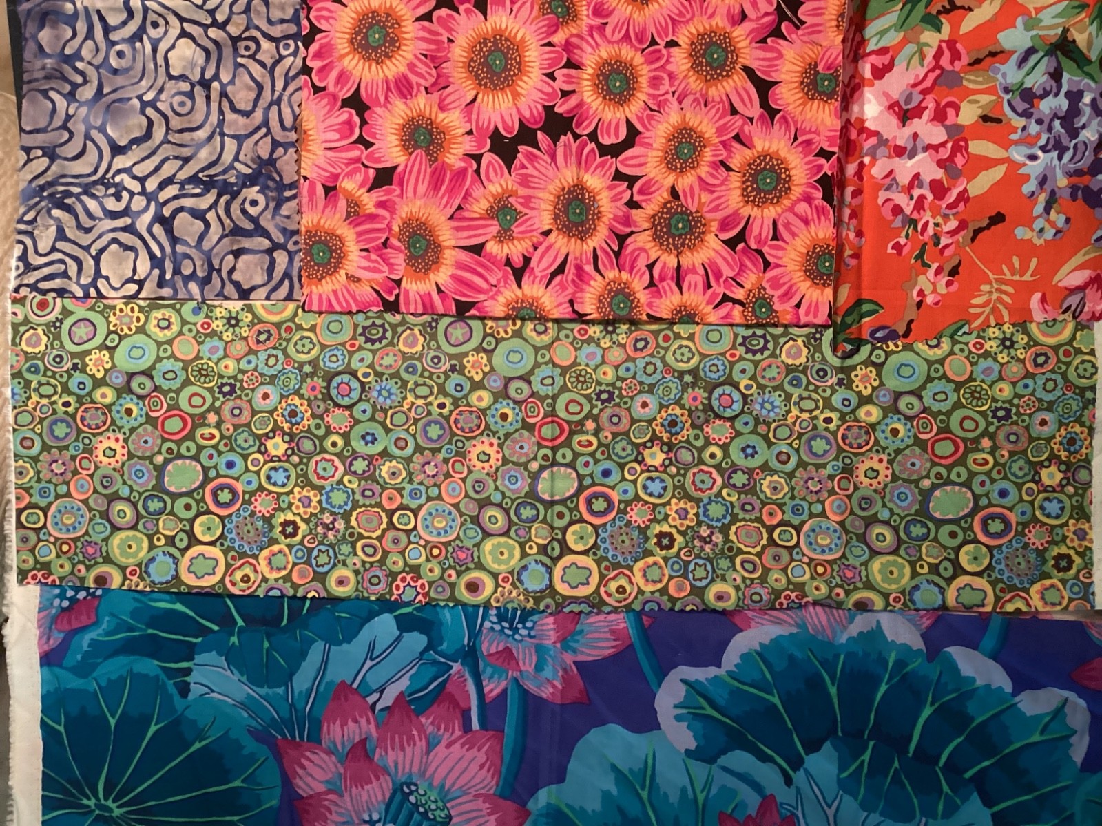 Kaffe Fassett strips, squares, & scraps