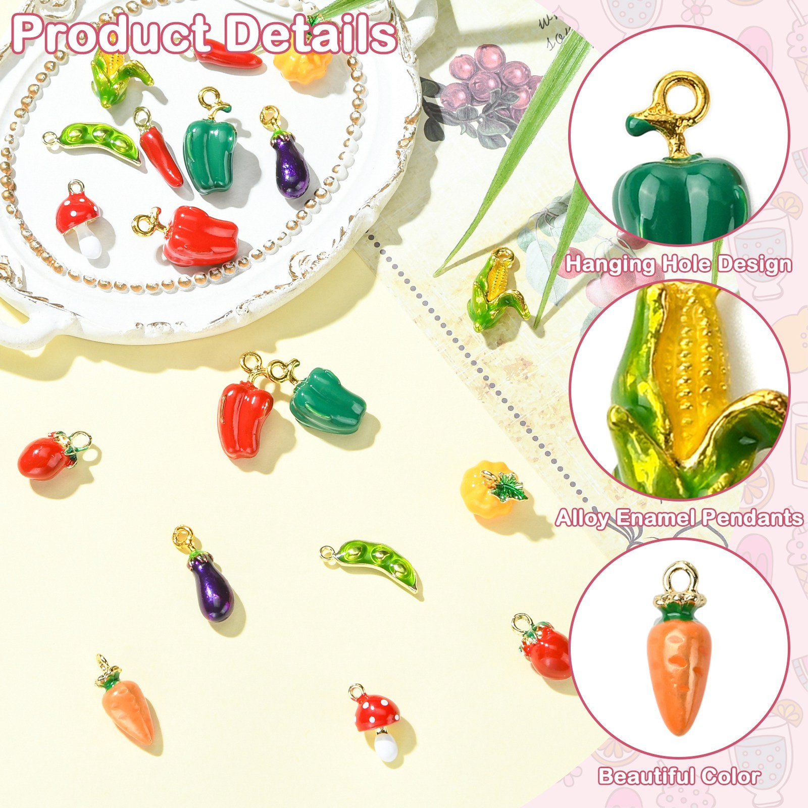 20pcs 3D Vegetable Fruit Enamel Charms Assorted Food Enamel Charms for DIY