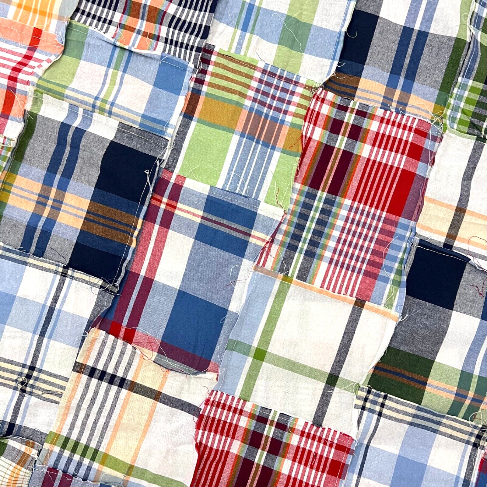 Handmade Navy Madras Plaid Scrappy Cotton Patchwork Queen Size quilt top/topper