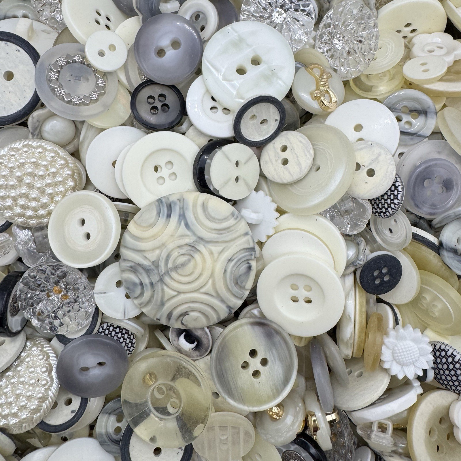 Mixed Lot WHITE, NATURAL, CLEAR, Premium Buttons All Sizes For Embellishments
