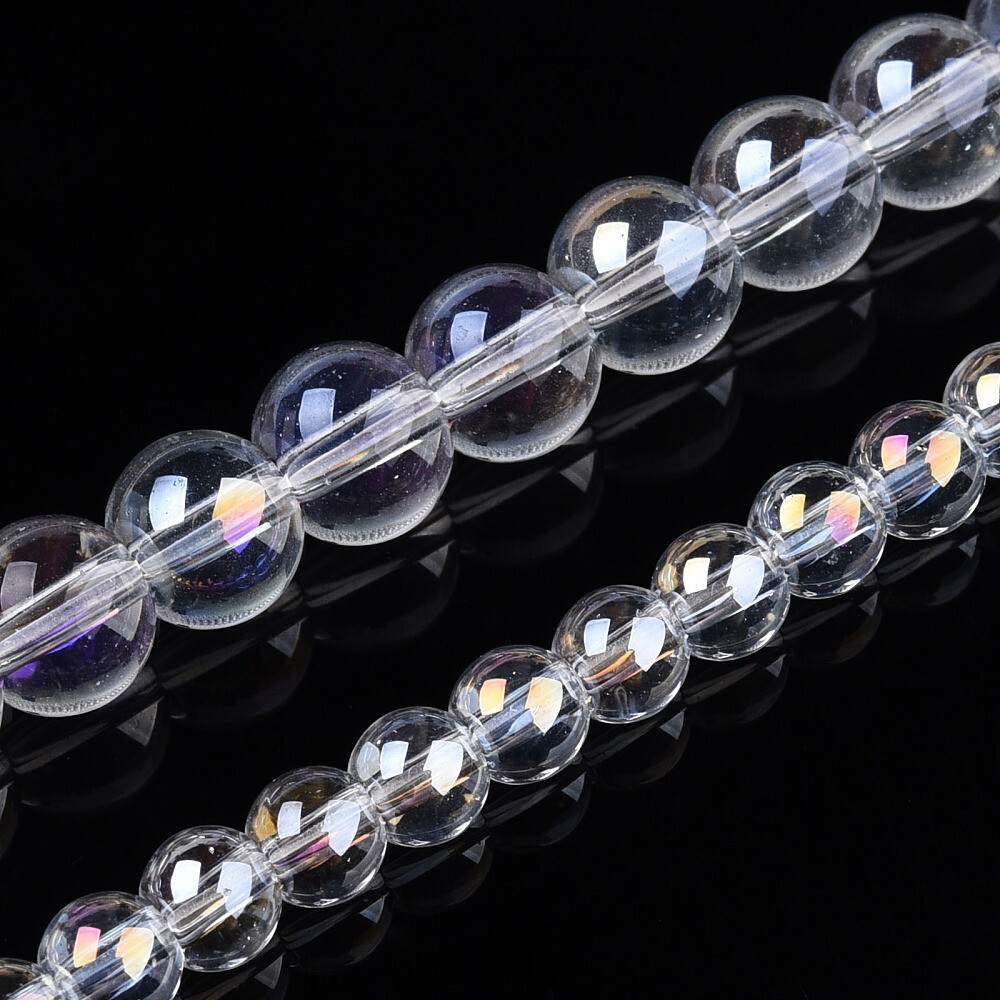 50 Bubble Glass Beads Round 6mm BULK Spacers Jewelry Making AB Shimmer Clear