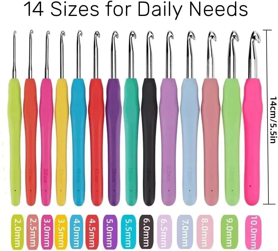 Crochet Hooks Set Clover Amour Steel Pastel 14 Pcs Ergonomic Easy Grip Bright