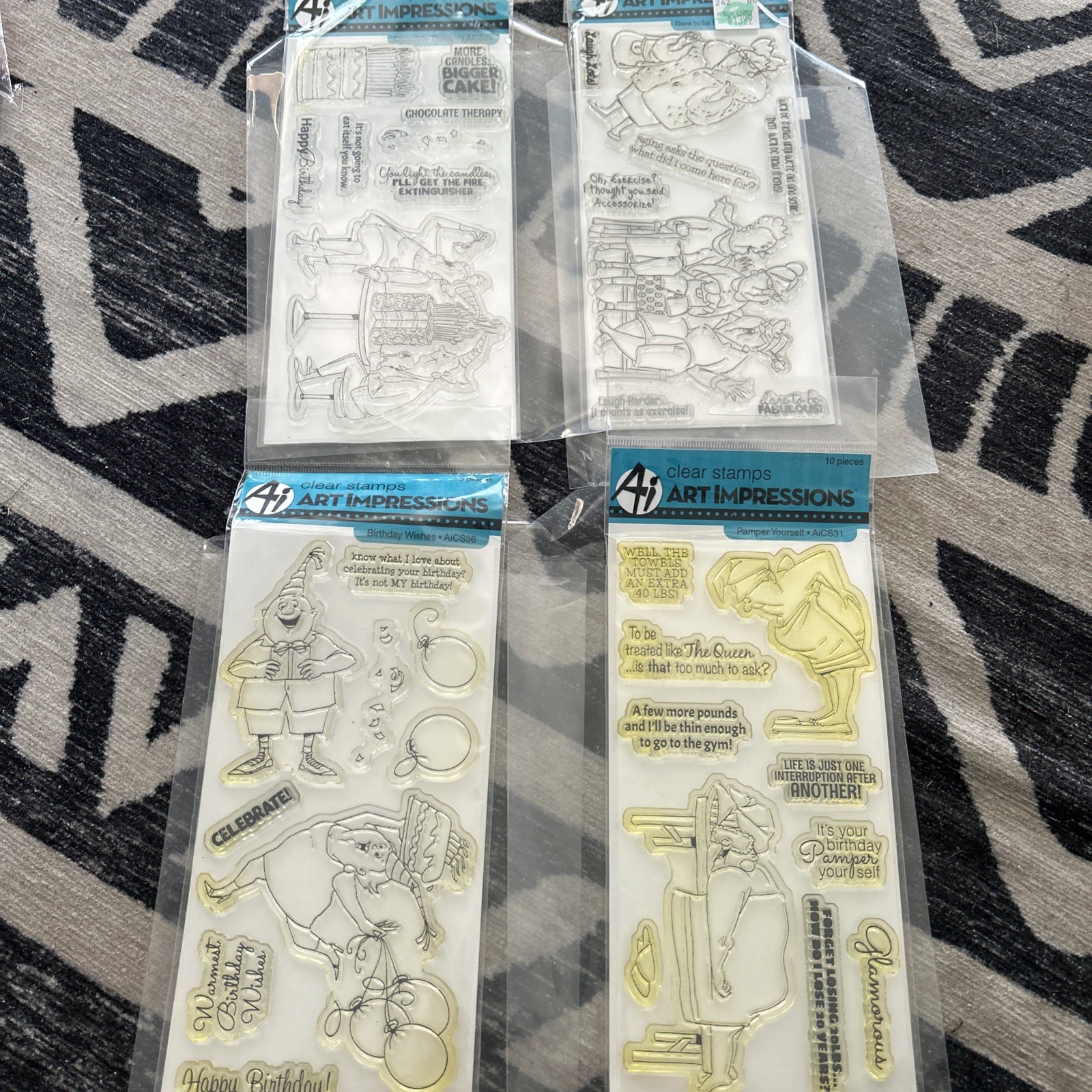 Lot 5 Art Impressions Piece Clear Stamp Set Fully Pamper Birthday Therapy Dare