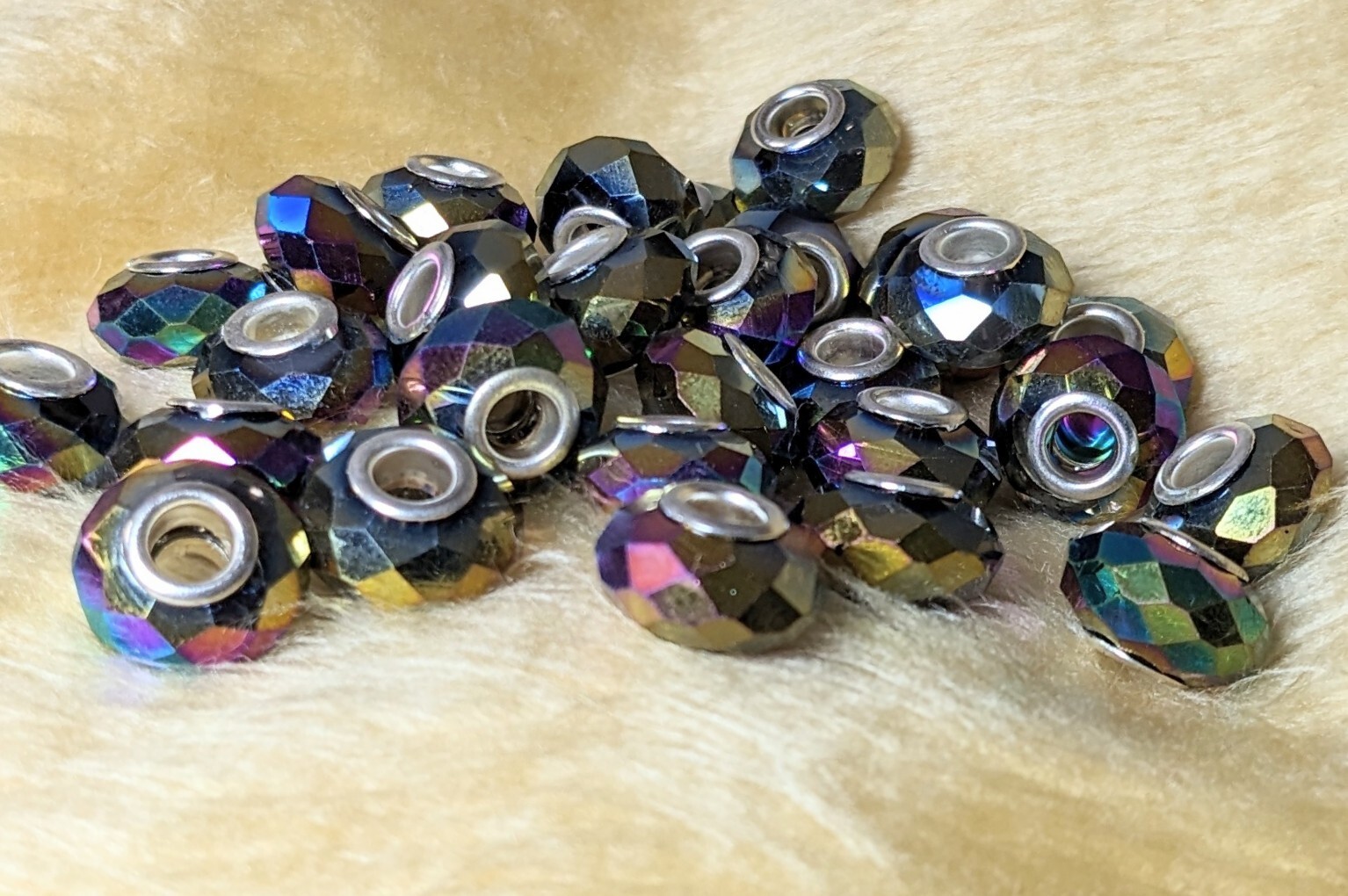 European Beads Rainbow Metallic Large Hole Beads DIY Jewelry 15 mm 10 pcs