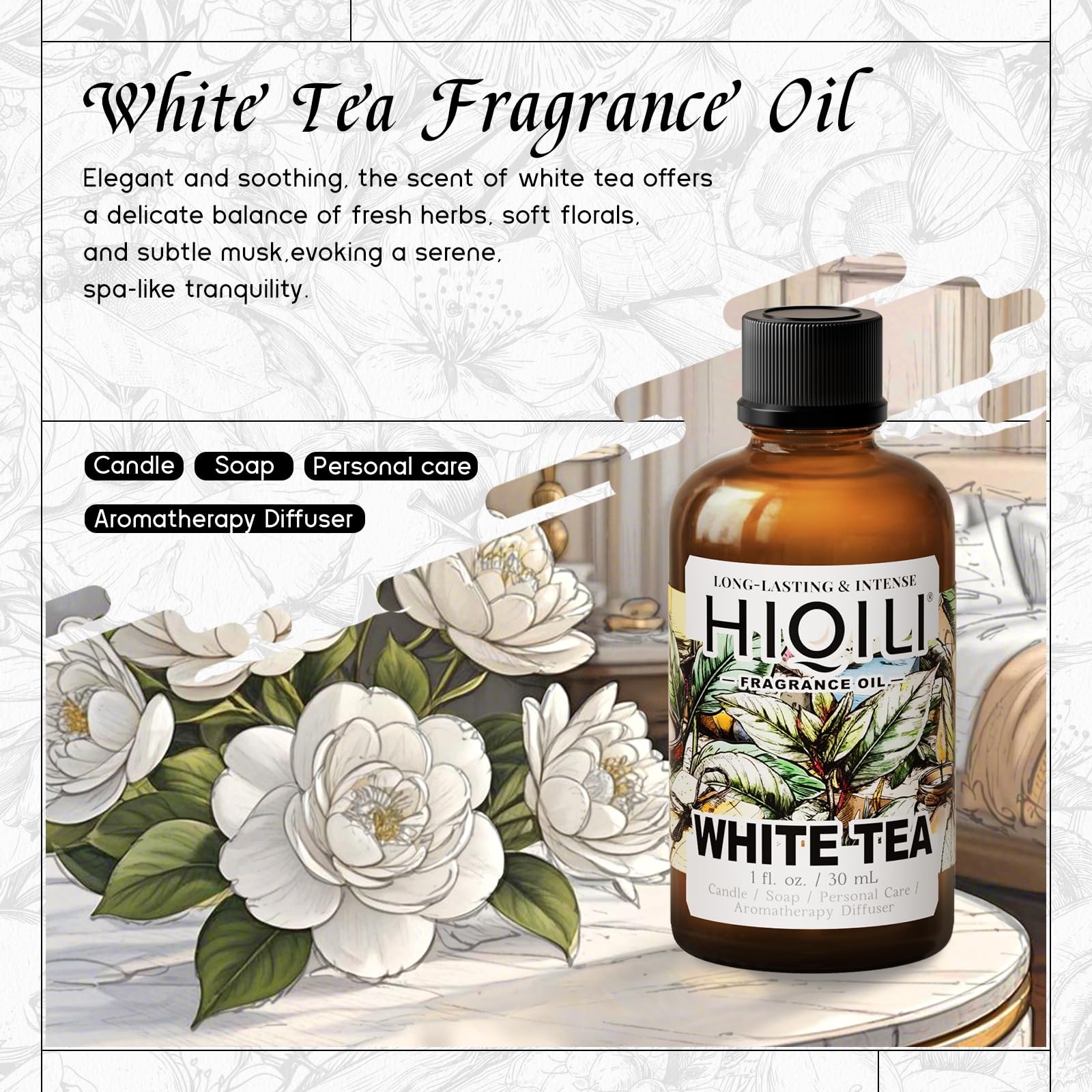 HIQILI White Tea Fragrance Oil for Essential 1 Fl Oz (Pack of 1)