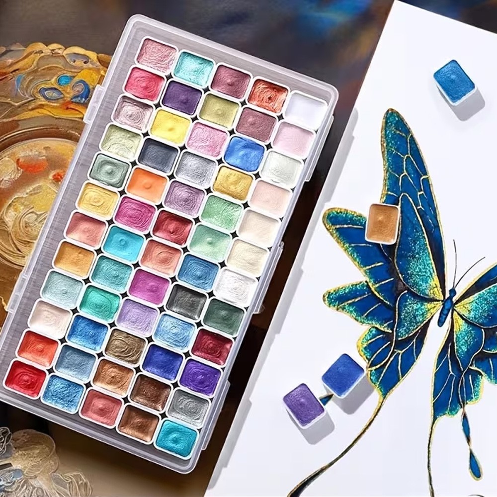 60 Colors Glitter Watercolor Set – Professional Wooden Box Art Paints APR