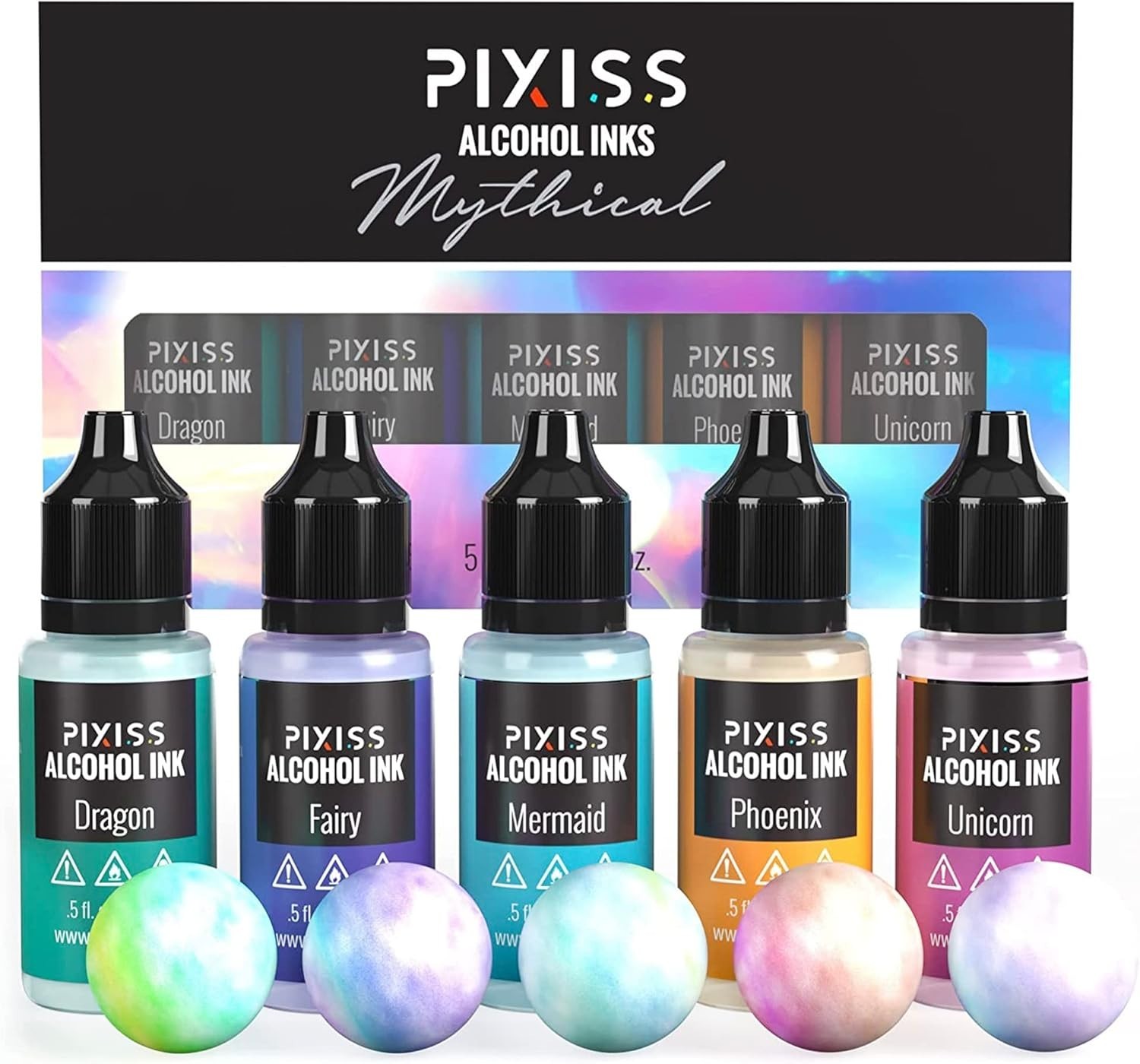5 Pack Color-Changing Alcohol Inks for Crafts – Precision Tip – 15ml Bottles