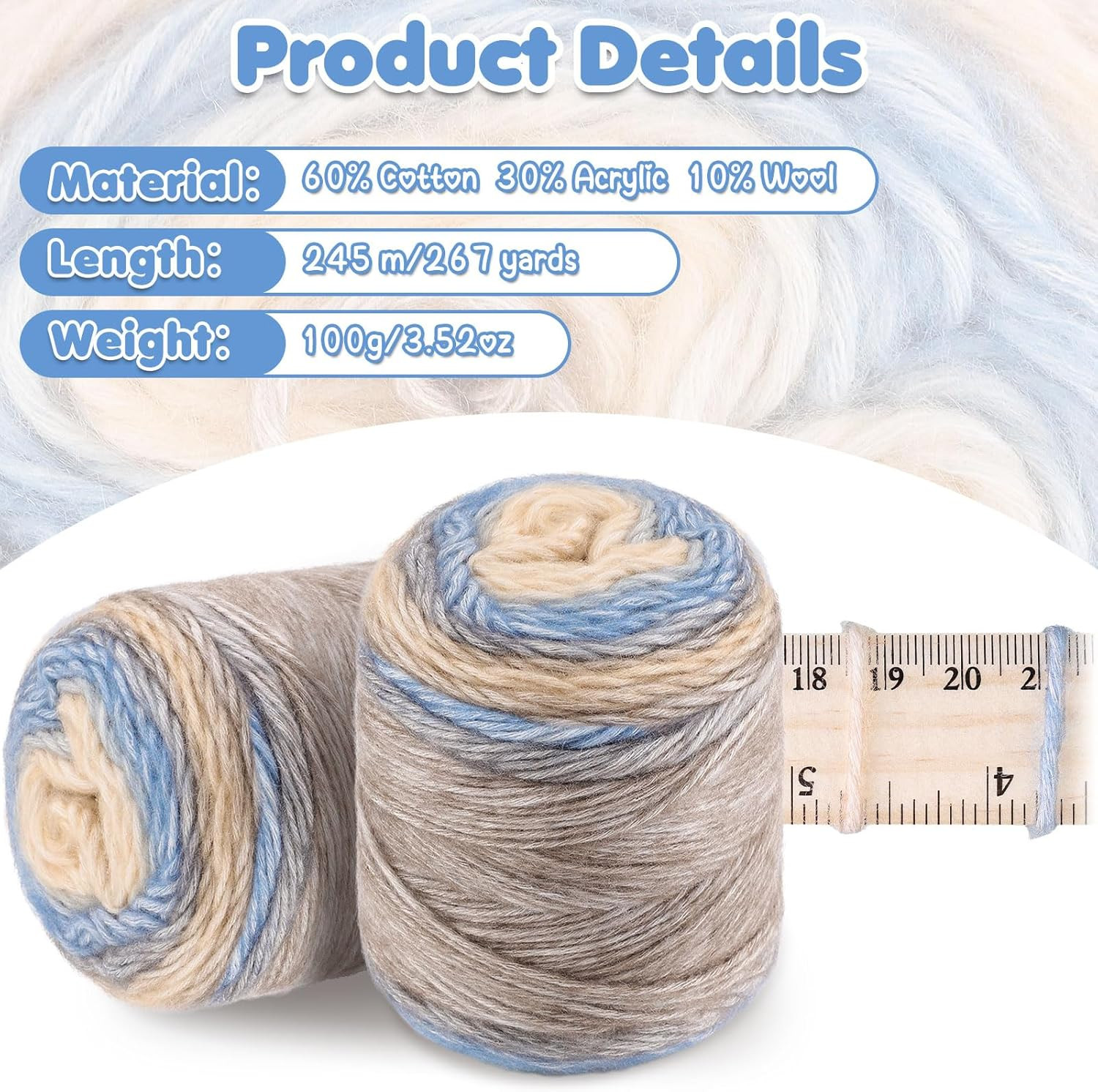 WSICSE Fairyland Yarn for Crocheting, 4 Skeins of 100g/3.52oz Gradient Soft Cott