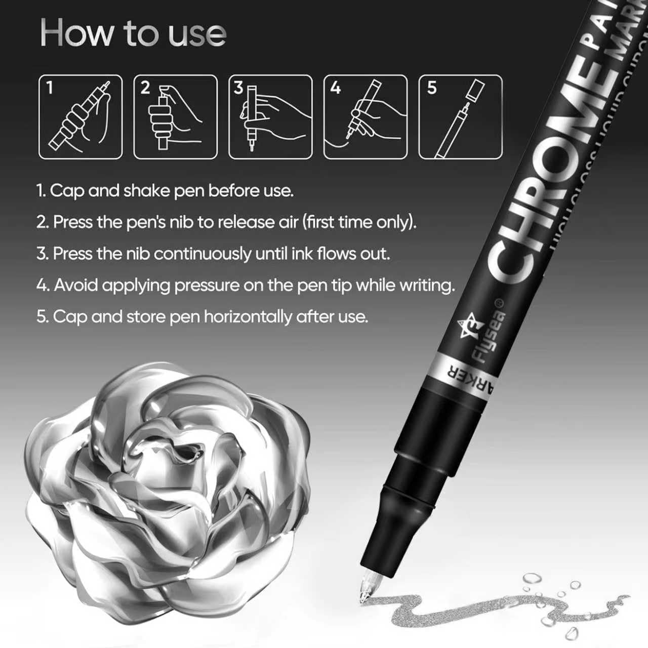 Metallic Chrome Paint Pens, 3 Different Sizes of Silver Liquid Chrome Markers Mi