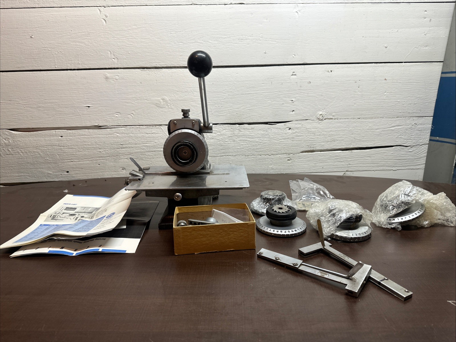Geo T Schmidt/PERMA PRODUCTS No. 4 Metal Stamp Machine With 5 Dials + Extras